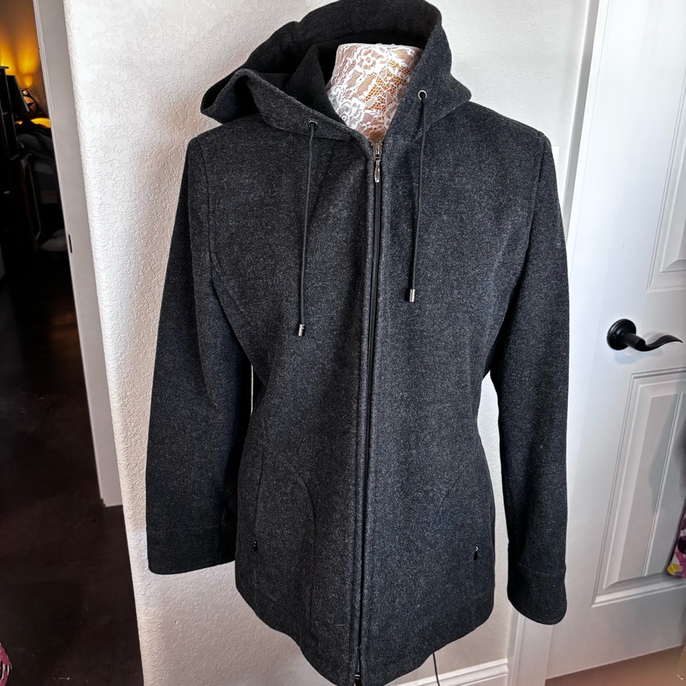 Croft & Barrow‎ Wool Hooded Peacoat in Dark Gray